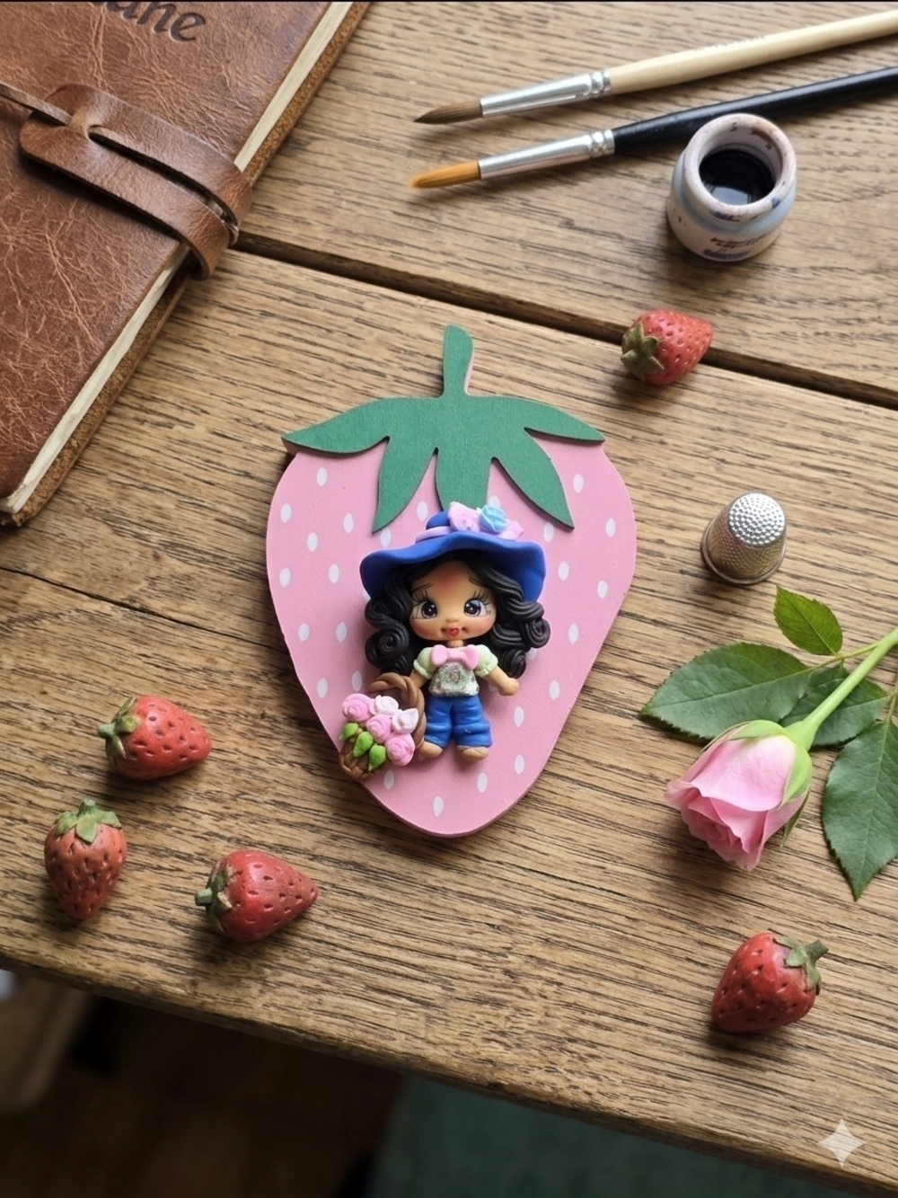 Handmade Clay Doll Strawberry Paperweight - Charmed by SLG Desktop Decor